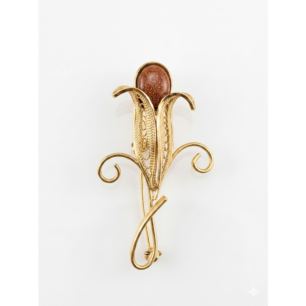 Unbranded Vintage Goldstone Filigree Floral Flower Brooch Pin OS